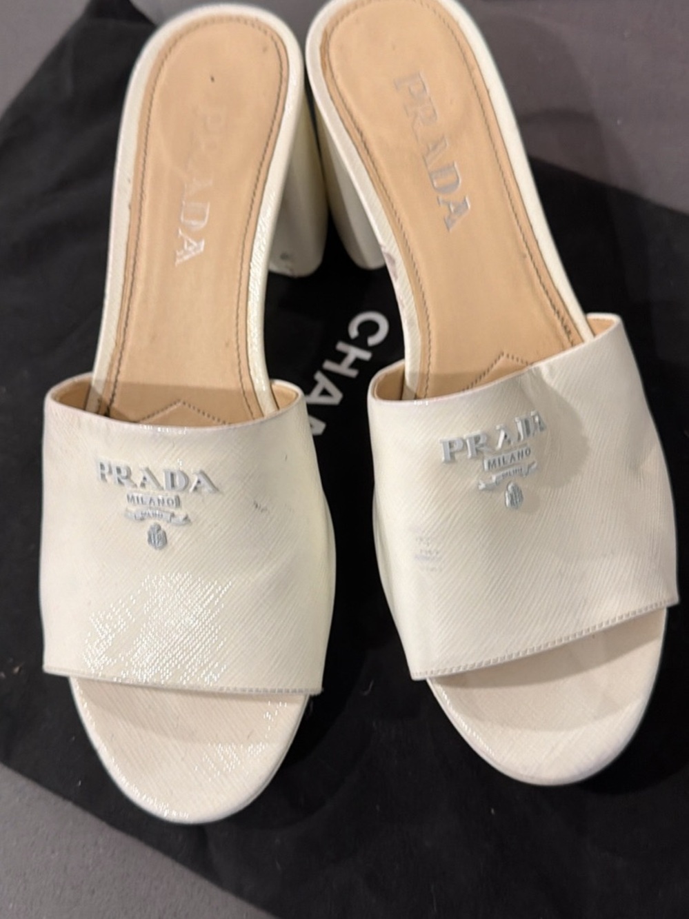 Prada Ivory Leather Open-Toe Slide Mules